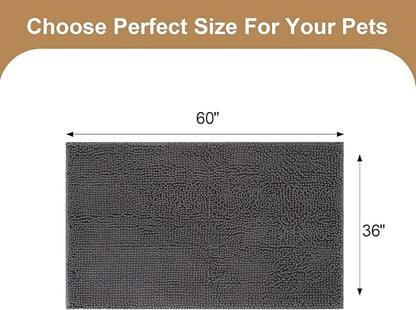 Amyracel Absorbent Dog Door Mat for Muddy Paws, 60" x 36" Non Slip Washable Door Mat Indoor Entrance, Quick Dry Chenille Pet Entry Rugs for Entryway Indoor, Grey