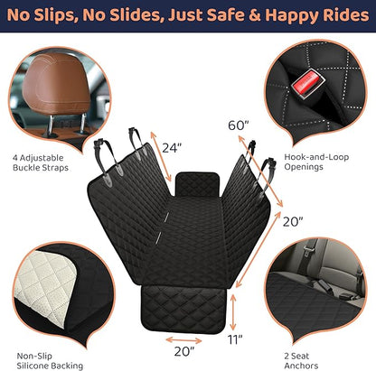 Petloox XL Dog Car Seat Cover for Back Seat, Waterproof Hammock for Car, SUV & Truck, Non-Slip Backseat Cover for Dogs, Heavy-Duty Dog Hammock Style Seat Protector Pets, Easy to Install & Clean