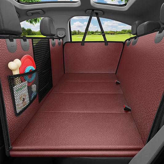 URPOWER PU Leather Backseat Extender for Dogs, Hard Bottom Dog Car Seat Cover for Back Seat, Waterproof Dog Car Hammock Anti-Scratch Pet Rear Seat Protector Travel Bed for Car and SUV