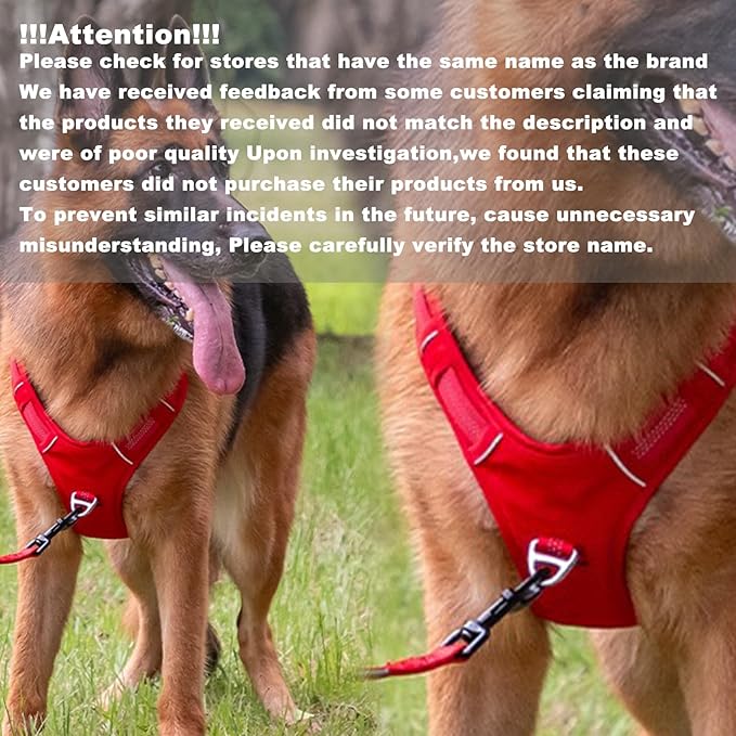 No Pull Dog Harness for Medium Dogs, Adjustable, Reflective Breathable Padded Vest with 2 Metal Leash Clips and Handle for Control or Car Seatbelt Use, Red, M