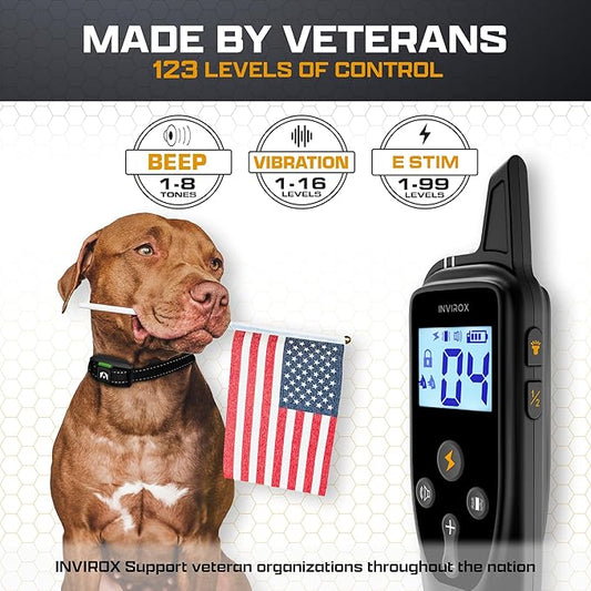 INVIROX 2026 Edition Dog Training Collar, 123 Levels for Reactive or Stubborn Dogs, 1100yd Long-Range E Collar, Waterproof Rechargeable System with Manual Bark Control for Large Dogs