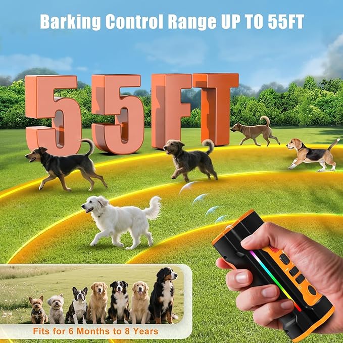 Chwwen Dog Bark Deterrent Devices 2025 Release Anti Barking Device for Dogs Barking Silencer in 55FT 3X Head Anti Bark Device with Flashlight &Party Flashlight Portable Training Tool