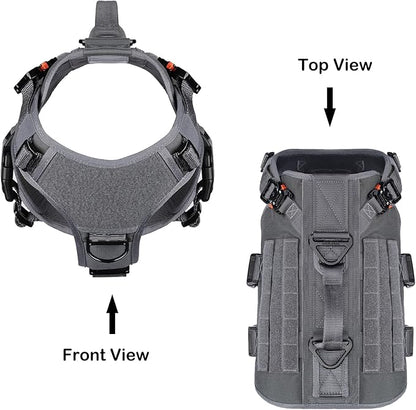 ICEFANG GN3 Tactical Dog Harness with 6X Buckle,Dog Molle Vest with Handle,3/4 Body Coverage,Hook and Loop Panel for ID Patch,No Pulling Front Clip (M (25"-31" Girth), Wolf Gray)