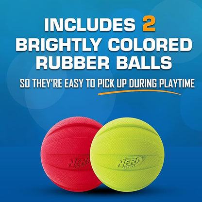 Nerf Dog Classic Squeak Ball Outdoor Dog Toy, 3.8 Inch Dog Ball Fetch Toy, Squeaking Toy for Medium and Large Breeds, Green/Red, 2 Count