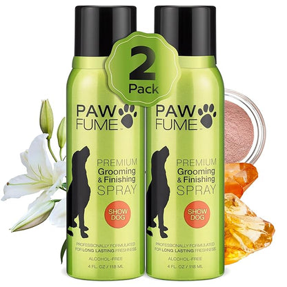 Paw Fume Dog Perfume Spray Long Lasting Scent for Grooming, Show Dog, 2-Pack – Keep Your Pup Fresh All Day – Hypoallergenic, Alcohol-Free, Detangling Formula – Moisturizing Pet Cologne Spray for Dogs