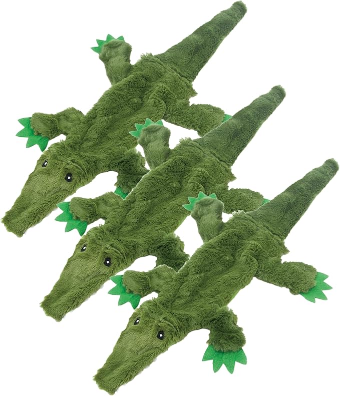 Best Pet Supplies 2-in-1 Stuffless Squeaky Dog Toys with Soft, Durable Fabric for Small, Medium, and Large Pets, No Stuffing for Indoor Play, Holds a Plastic Bottle - Alligator, Large (Pack of 3)