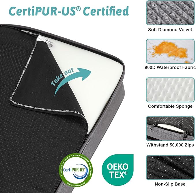 COZY KISS Orthopedic Large Dog Beds, Bolster Pet Couch with Waterproof Lining, Egg Crate Foam Sofa for Pets Up to 65 lbs, U-Shaped, 36x27x6.5 inch, Grey