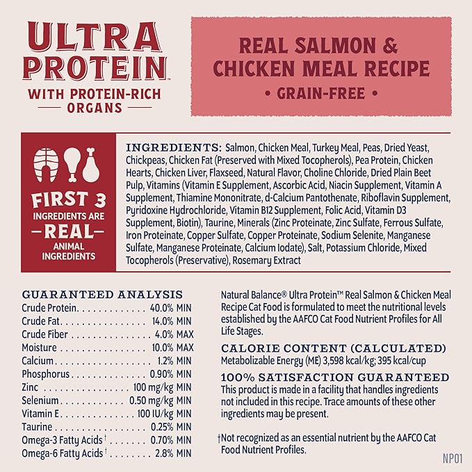 Natural Balance Ultra Protein Dry Cat Food, Real Salmon & Chicken Meal Recipe with Chicken Liver & Chicken Hearts - 6 lbs.