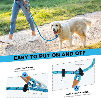 lynxking Slip Lead Dog Leash Reflective, Heavy Duty Comfortable Strong Rope Leash for Large Medium Small Dogs No Pull Training (Light Blue, Large 1/2in x 6ft-Slip Lead)