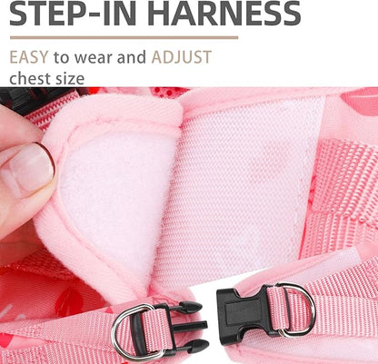 PUPTECK Adjustable Dog Harness Collar and Leash Set Step in No Pull Pet Harness for Small Medium Dogs Puppy and Cats Outdoor Walking Running, Soft Mesh Padded Reflective Vest Valentine Harnesses