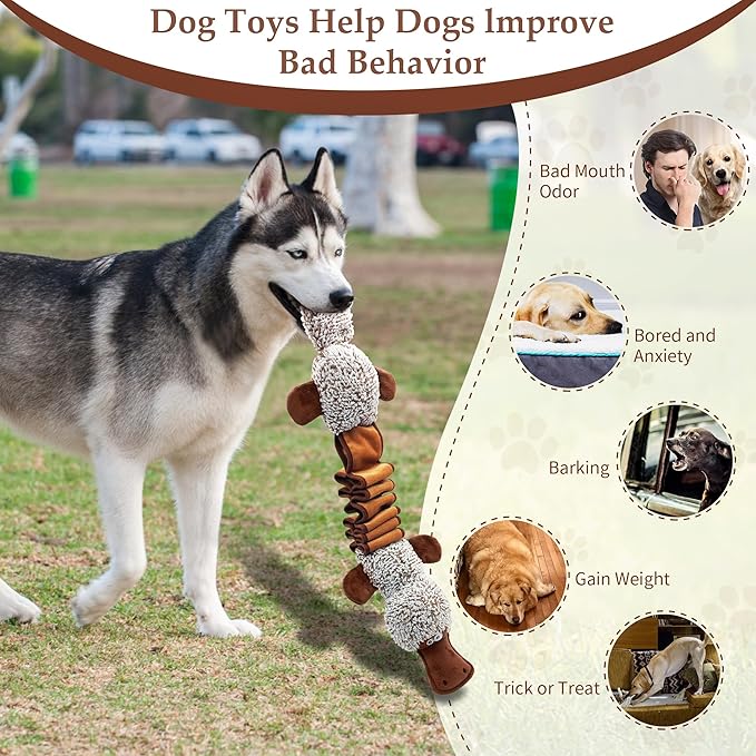 BUYPOW Squeaky Dog Toys, Interactive Tug of War Puppy Toys, Funny Plush Dog Chew Toys, Stuffed Dog Toys for Small,Medium and Large Dogs - Platypus