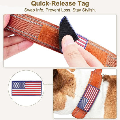 KCUCOP Tactical Dog Collar for Medium & Large Dogs - Military Nylon Heavy Duty Collar with Handle, Reflective Strip & Metal Buckle for Training, Outdoor (Orange Reflective, Medium)