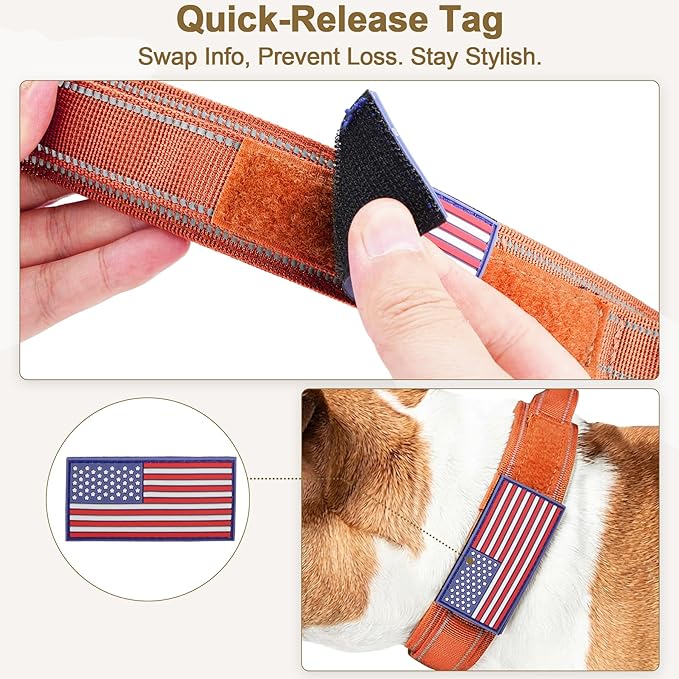 KCUCOP Tactical Dog Collar for Medium & Large Dogs - Military Nylon Heavy Duty Collar with Handle, Reflective Strip & Metal Buckle for Training, Outdoor (Orange Reflective, Large)
