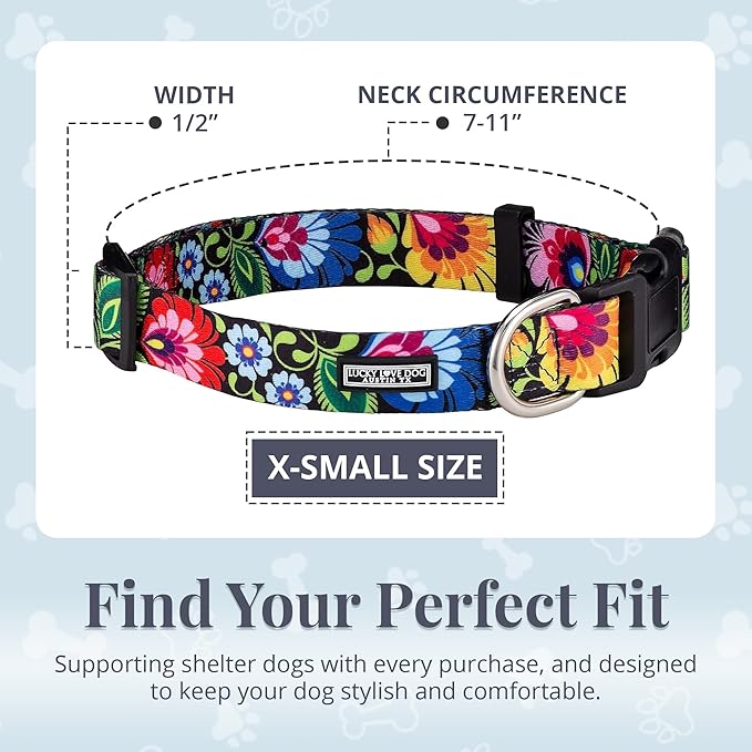 Lucky Love Dog - Adjustable Dog Collar with Easy Click Buckle for Small Ones, Durable, & Comfortable for Male & Female Dogs, Pet Collar for Puppies & Adult Dogs - Blackbird, X-Small