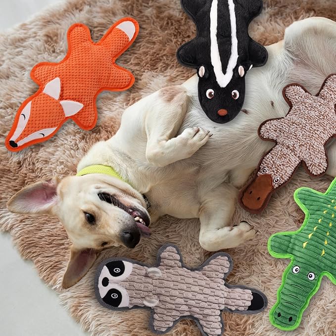 Eneston 5 Pack No Stuffing Squeaky Dog Toys for Large Dogs - Interactive Durable Plush Chew Toy with Crinkle Paper, Safe Pet Toy for Small to Large Breed, Ideal for Puppy Gifts & Tug of War Toys