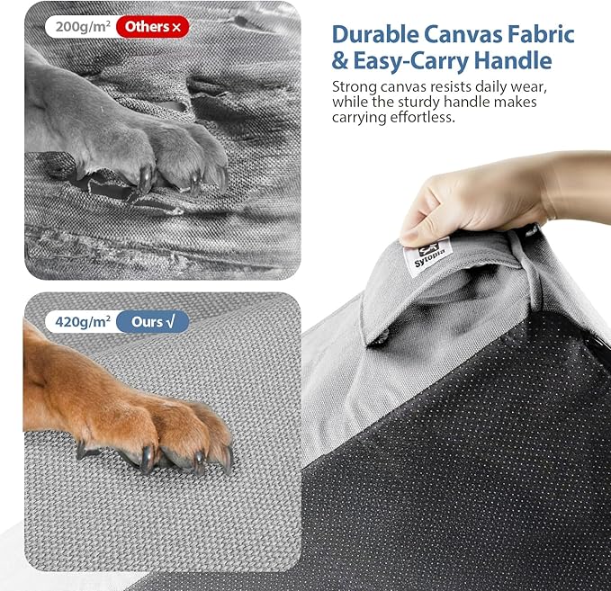 Sytopia XXL 50" Orthopedic Dog Bed – Outdoor Canvas 7" Thick Memory Foam Mattress with Pillow, Light Grey, Removable Washable Waterproof – Ultimate Comfort for Extra Large Breed Dogs Over 100 Pounds