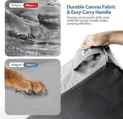 Sytopia XXL 50" Orthopedic Dog Bed – Outdoor Canvas 7" Thick Memory Foam Mattress with Pillow, Light Grey, Removable Washable Waterproof – Ultimate Comfort for Extra Large Breed Dogs Over 100 Pounds