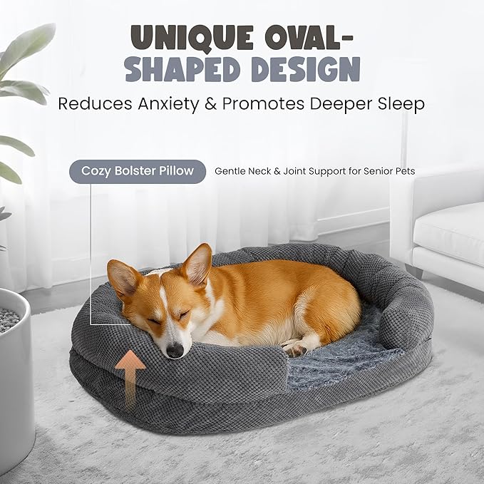 Miorun Oval Dog Bed, Orthopedic Dog Bed for Medium Dogs, Memory Foam Pet Couch with Supportive Structure, Removable Washable Cover, Durable and Stylish Dog Bed for Crate Home and Travel Use