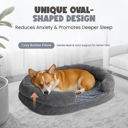 Miorun Oval Dog Bed, Orthopedic Dog Bed for Medium Dogs, Memory Foam Pet Couch with Supportive Structure, Removable Washable Cover, Durable and Stylish Dog Bed for Crate Home and Travel Use