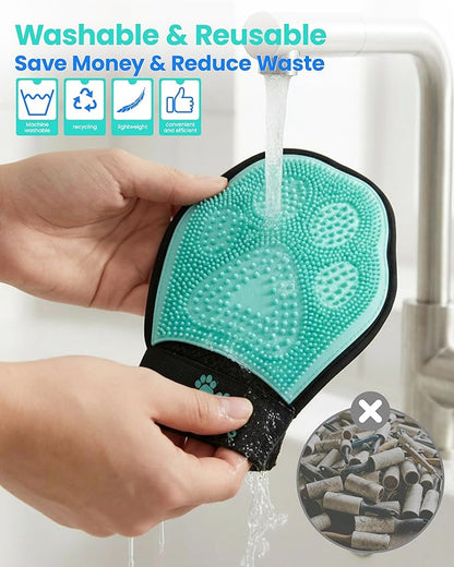 Cykurys Pet Hair Removal Glove for Dogs & Cats, 2-in-1 Double-Sided Pet Grooming Tool, Electrostatic Pet Hair Remover Glove for Clothes & Furniture + Silicone Brush for Deshedding Pets