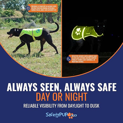 SafetyPUP XD Dog Reflective Vest – Hi-Vis Fluorescent Visibility That Helps to Safeguard Your Pet On/Off Leash in Urban & Rural Areas (Yellow, X-Large)