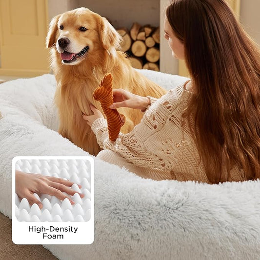 Bedsure Calming Human Dog Bed, 71" x 44" x 12" Giant Human Dog Bed for Adults People Fits Pet Families with Storage Pocket, Fluffy Faux Fur Orthopedic Pet Bean Bed, Frost Grey