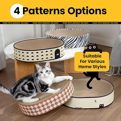 Conlun Oval Cat Scratcher Bed, 2-in-1 Cat Scratching Board, Natural Corrugated Cardboard Scratch Pad Lounge, Sealed Base Traps Debris,No Assembly Kitty Furniture,Stylish Colors Blends Any Home Decor