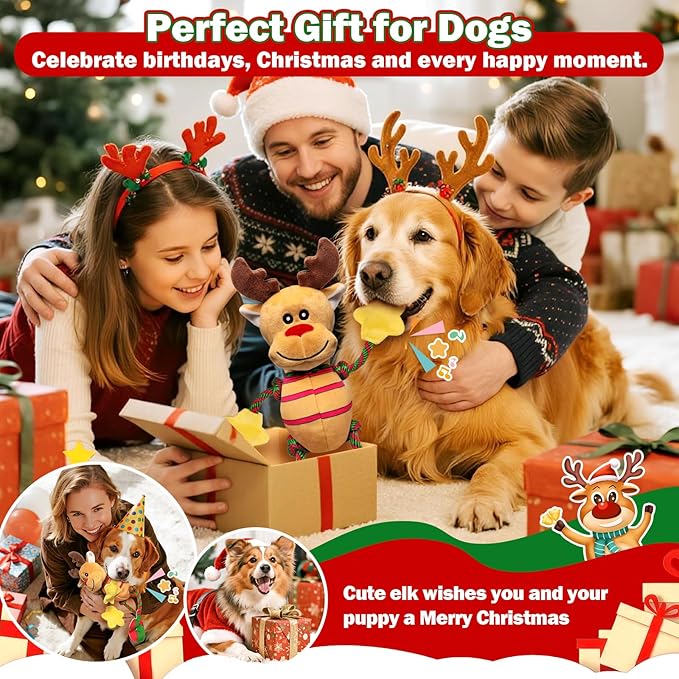Fuufome Christmas Dog Toys for Large Dogs,Stuffed Plush Squeaky Dog Toys for Small,Medium & Large Breed,Tug of War Plush Toy,Stuffed Toy for Dogs to Keep Them Busy