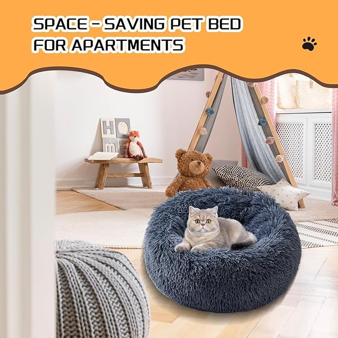 Comfort Donut Dog Bed for Small Dogs, Cat Bed & Pet Bed for Indoor Use, Medium Size with Soft Plush, Round Dog Beds for Large Dogs and Cats (Gray, 36''Lx36''Wx8''Th)