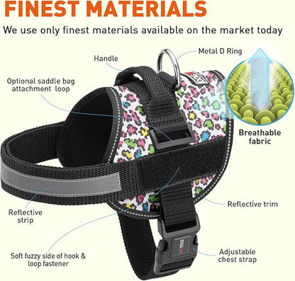 Dogline Dog Harness, Reflective No-Pull Adjustable Vest with Handle for Walking, Training, Breathable, No - Choke Harness for Small, Medium or Large Dogs Room for Patches Leopard Rainbow XS 15"-18"