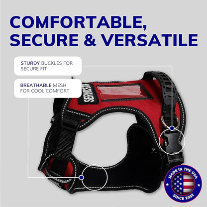 ActiveDogs No Pull Harness - Adjustable Service Dog Vest for XL Dogs, Red, 31"-44" with Patch, Control Handle, ID Window, D-Rings & Reflective Padding