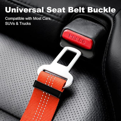 APakBak Dog Seat Belt for Car, Adjustable Dog Car Harness Seatbelt for Small Medium Large Dogs, Heavy Duty Travel Safety Restraint with Locking Aluminum Hook & Reflective Nylon Strap, Orange