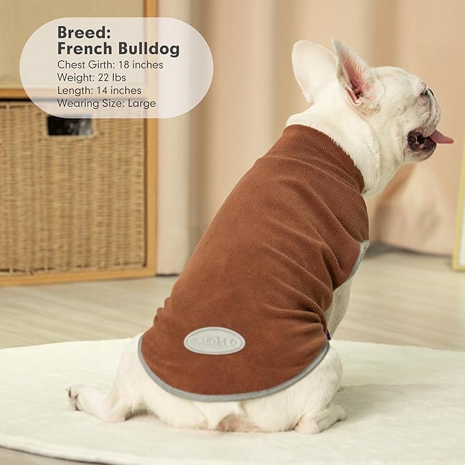 cyeollo Fleece Dog Sweater Vest, Reflective Dog Sweatshirt Pullover Pet Jacket for Small Medium Large Dogs Clothes Boy Girl Pets Warm Pet Clothes, Brown & Khaki XL