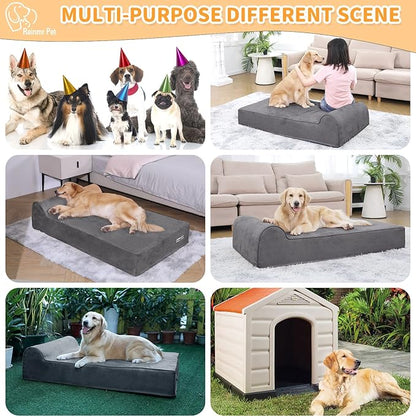 Rainmr Orthopedic Dog Beds for Large Dogs, 7" Memory Foam Dog Beds with Waterproof Liner, Durable Microsuede Cover, Removable and Washable, Nonskid Bottom, 60"x48"x7" XXL Grey