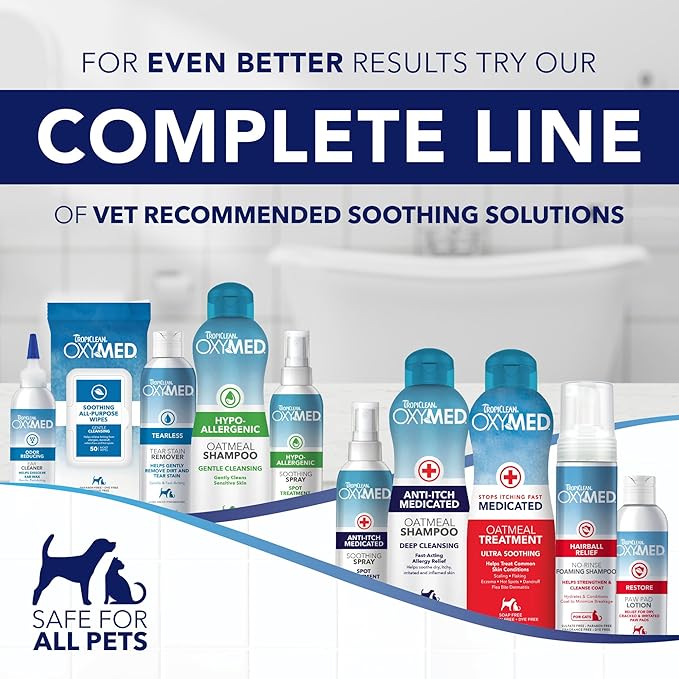 TropiClean OxyMed Hot Spot Treatment for Dogs, Medicated Dog Itching Skin Relief Spray, Anti-Itch Spray Quickly Soothes Skin Irriration, Alleviate Scratching, Chewing & Licking, Safe for Cats, 8oz