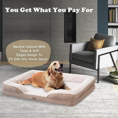 PetFun XL Orthopedic Dog Beds Large Sized Dog - Washable Large Dog Cat Bed Waterproof, Comfort Dogs Couch Sofa with Washable Removable Cover, Pet Bed with Nonskid Bottom, Beige, 48"
