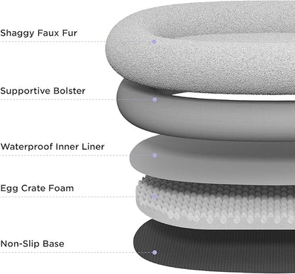 LE SURE Foldable Human Dog Bed - 3 in 1 Flexible Giant Human Dog Bed for Adult People with Supportive Bolster Egg Foam, Waterproof Liner, Calming Fluffy Faux Fur Orthopedic Big Bean Bed, Taupe