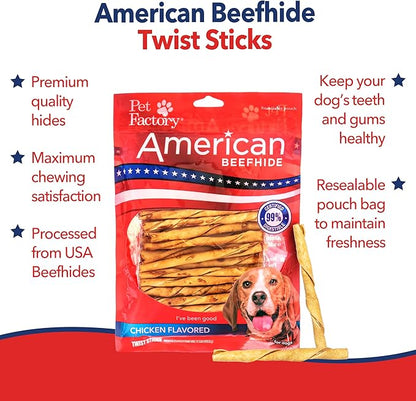 Pet Factory American Beefhide 5" Twist Sticks Dog Chew Treats - Chicken Flavor, 1 lb