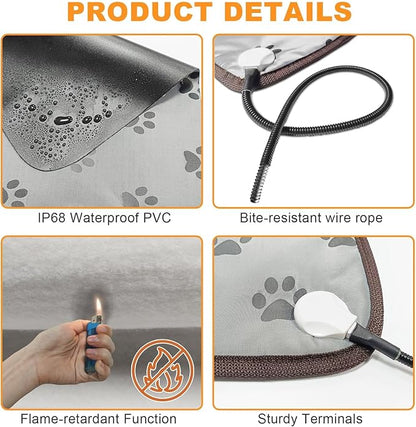 Bestio Cat Heating Pad, 18×18In Waterproof Heated Dog Caat Bed, UL&MET Dual Certification, Pet Heating Pads for Cats Dogs with Smart Switch Can Freely Adjust 1-24 Hours - Paw