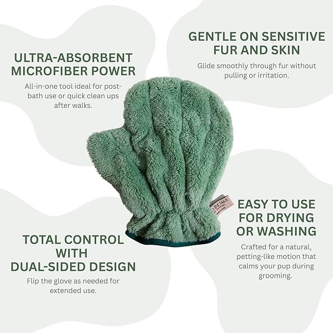 Two Tails Pet Company Pet N’ Dry Microfiber Gloves, Absorbent Dog Drying and Washing Gloves for Paws, Faces, and Coats, Soft, Lightweight, Fast Drying, Gentle on Sensitive Fur, Grooming Dog Supplies