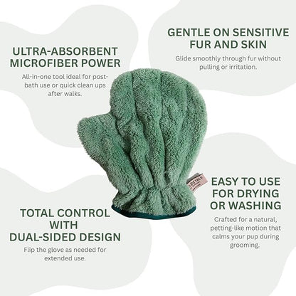 Two Tails Pet Company Pet N’ Dry Microfiber Gloves, Absorbent Dog Drying and Washing Gloves for Paws, Faces, and Coats, Soft, Lightweight, Fast Drying, Gentle on Sensitive Fur, Grooming Dog Supplies