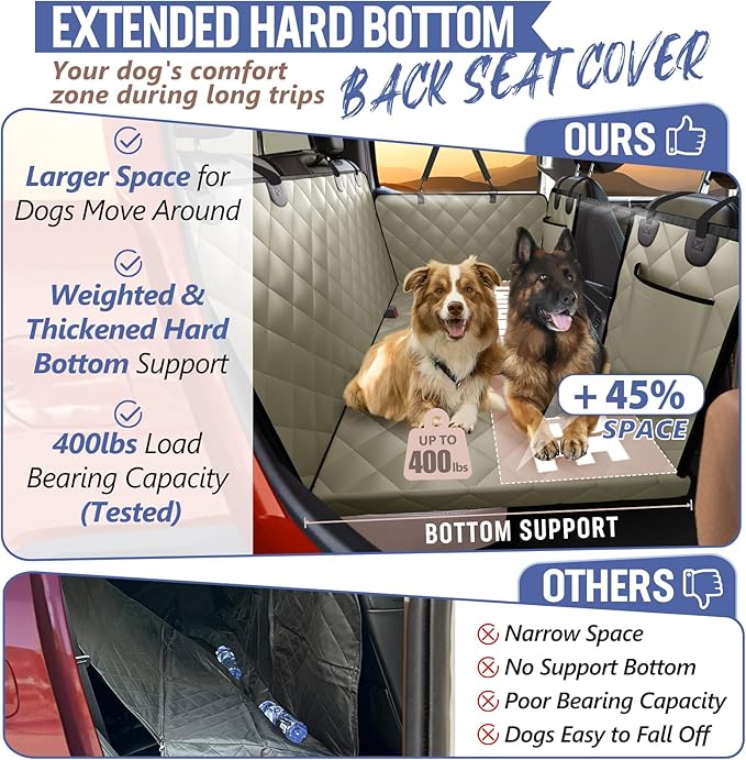 ROUWINNE Back Seat Extender for Dogs Truck-Large Space, Pet Seat Cover Back Seat Hard Bottom Holds 400lbs, Waterproof Dog Hammock for Crew Cab Trucks F150, RAM1500, Sierra, Tundra, Silverado