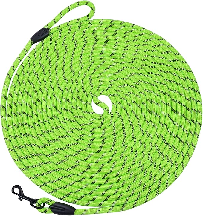 Long Dog Leash for Training 15Ft-Reflective Nylon Rope with Swivel Hook-Recall Agility Lead for Large Small Medium Dogs Outside Walking Hiking-Green