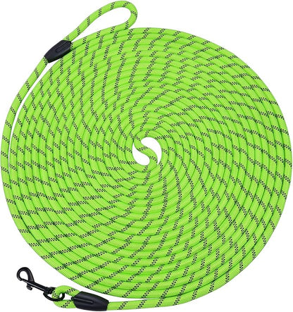 Long Dog Leash for Training 15Ft-Reflective Nylon Rope with Swivel Hook-Recall Agility Lead for Large Small Medium Dogs Outside Walking Hiking-Green