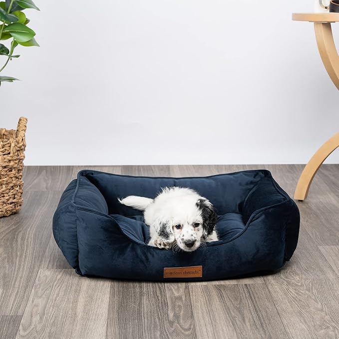 Modern Threads Luxury Dog Bed - Comfortable Tufted Velvet Cushion for Small to Large Dogs - Machine Washable - Durable & Cute Sleep Space for Pets - Pamper Your Pet with Cozy Beds - Denim
