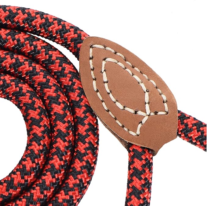 Mile High Life | Mountain Climbing Dog Rope Leash with Heavy Duty Metal Sturdy Clasp | Genuine Leather Tailored Connection with Strong Stitches (Red Black, 48 Inch (Pack of 1))