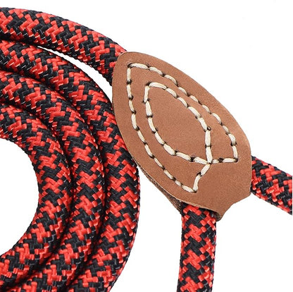 Mile High Life | Mountain Climbing Dog Rope Leash with Heavy Duty Metal Sturdy Clasp | Genuine Leather Tailored Connection with Strong Stitches (Red Black, 48 Inch (Pack of 1))