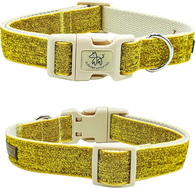 Elegant little tail Glittering Dog Collar, Christmas Cute Girl Boy Pet Collar Gold Bling Pet Collars with Durable Cotton Webbing Adjustable Dog Collars for Medium Dogs