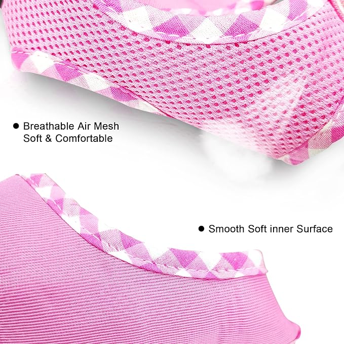SuperBuddy Upgraded Soft Mesh Dog Harness, Super Breathable Lightweight Pet Harnesses for Puppy Dogs Outdoor Walking, Pink Dog Harness -Large