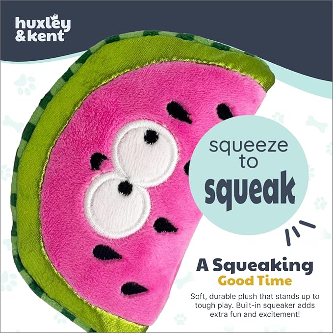 Huxley & Kent Funny Dog Toy w/Squeaker – Power Plush Squeaky Dog Toys for Small Dogs – Durable Small Stuffed Animal for Indoor Play & Fetch - Tiny Tuff Walter Melon